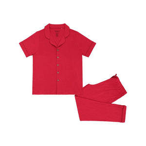 Adult Short Sleeves Button Down PJ Set, Berry Red