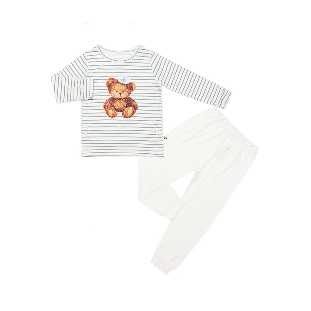 Long Sleeves Pajama Set, White Bear