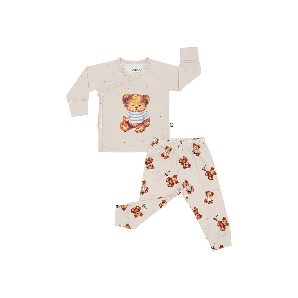 Long Sleeves Kimono Pajama Set, Cozy Bear