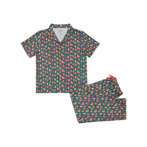 Adult Short Sleeves Button Down PJ Set, Holiday