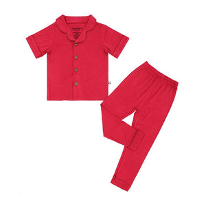 Short Sleeves Button Down PJ Set, Berry Red