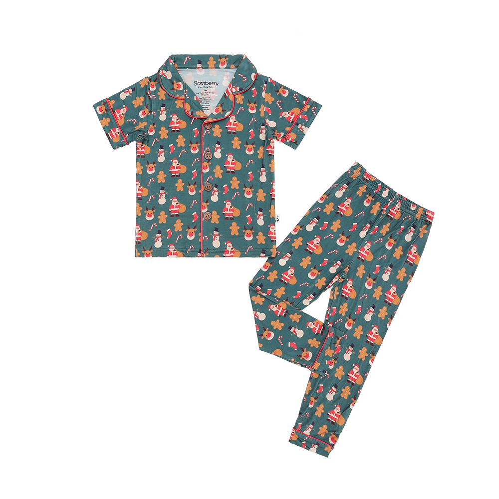 Short Sleeves Button Down PJ Set, Holiday