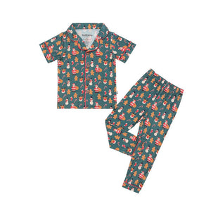 Short Sleeves Button Down PJ Set, Holiday