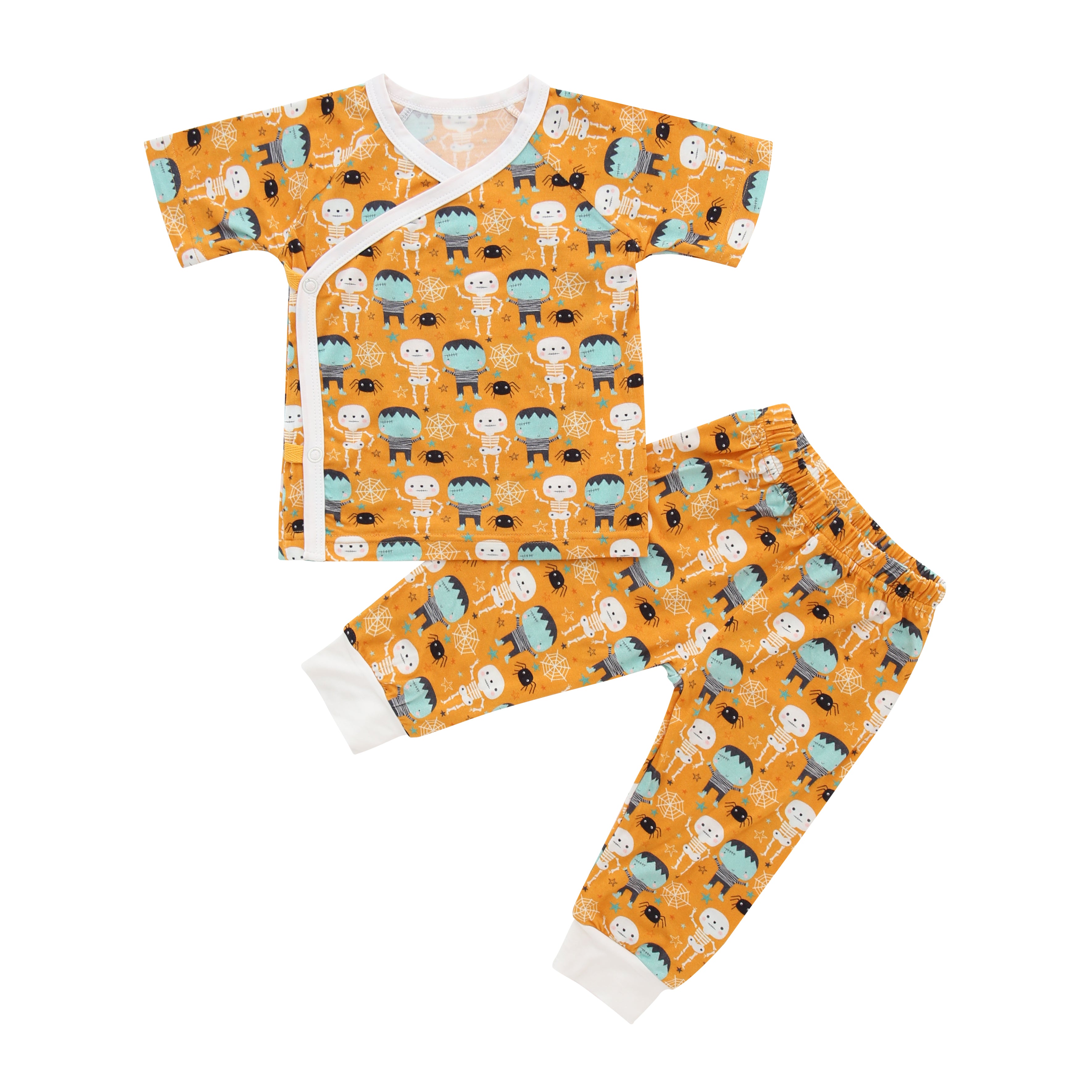 Short Sleeves Kimono Pajama Set, Halloween Orange
