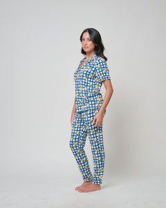 Unisex Short Sleeves Button Down PJ Set, Limone