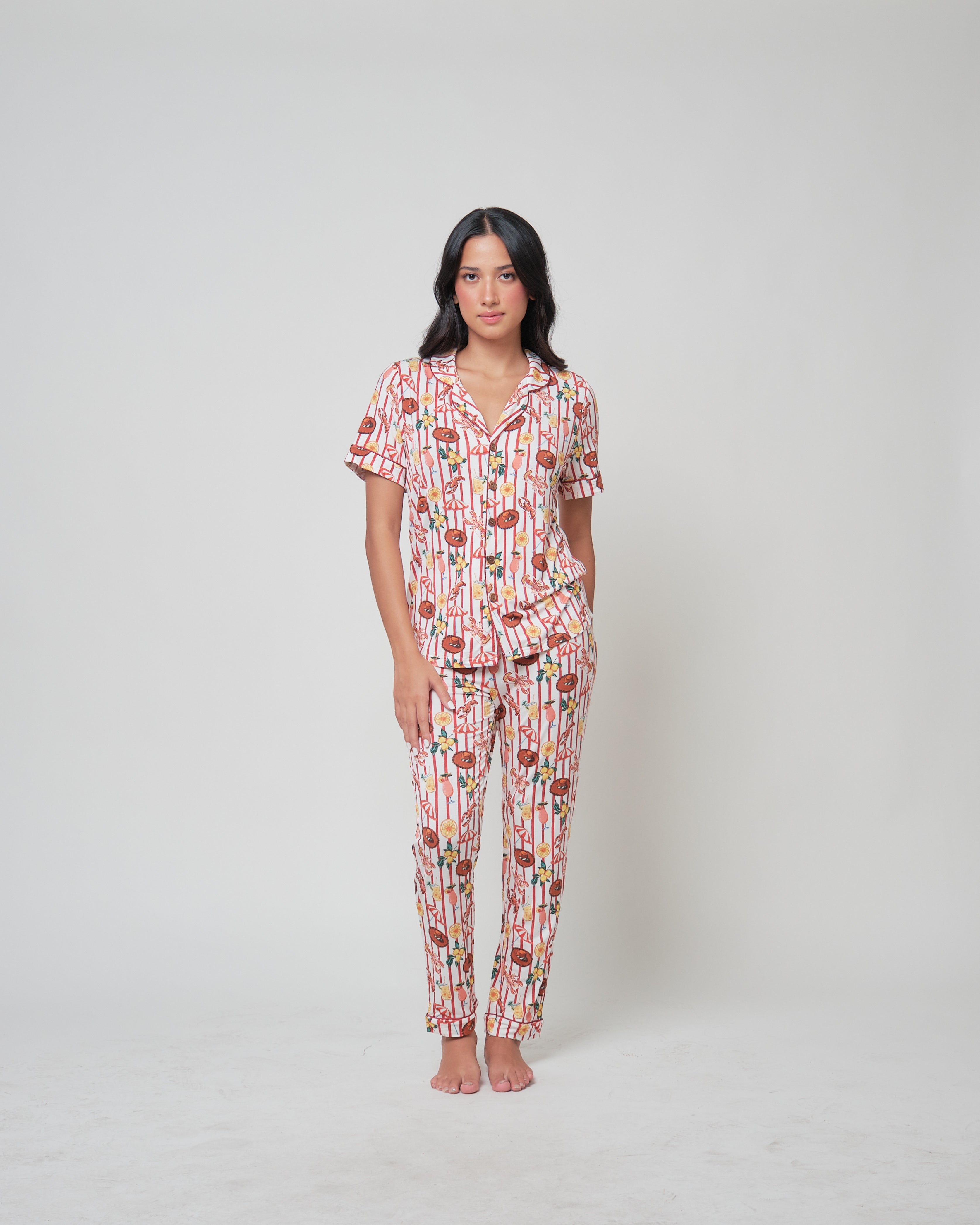 Women's Cartoon Print Short Sleeve Pajama Set - Capri Pants Sleepwear (C Beidou Star, Medium)