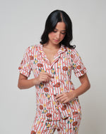 Load image into Gallery viewer, Unisex Short Sleeves Button Down PJ Set, Capri Summer Stripes
