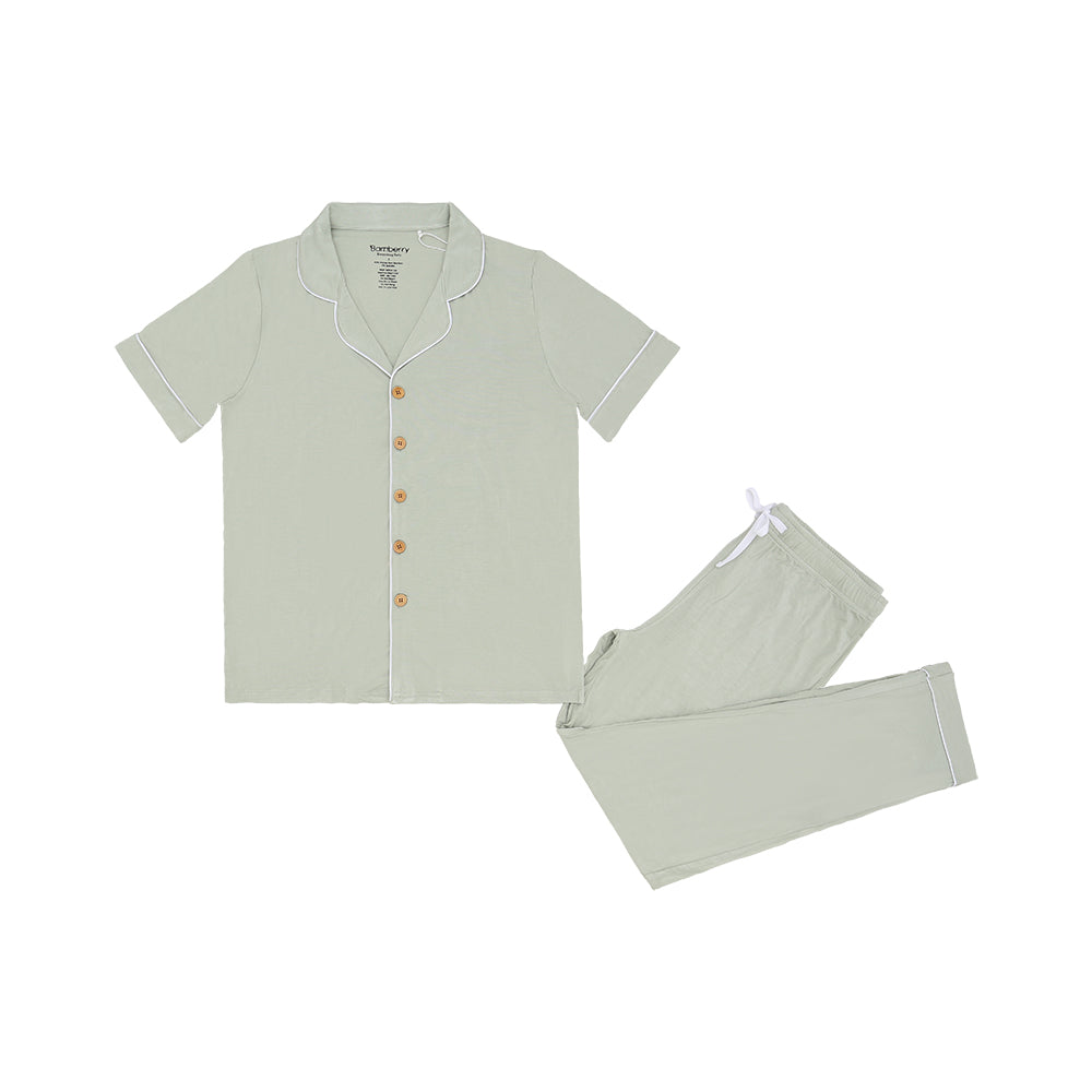 Short Sleeves Button Down PJ Set, Mistletoe Green