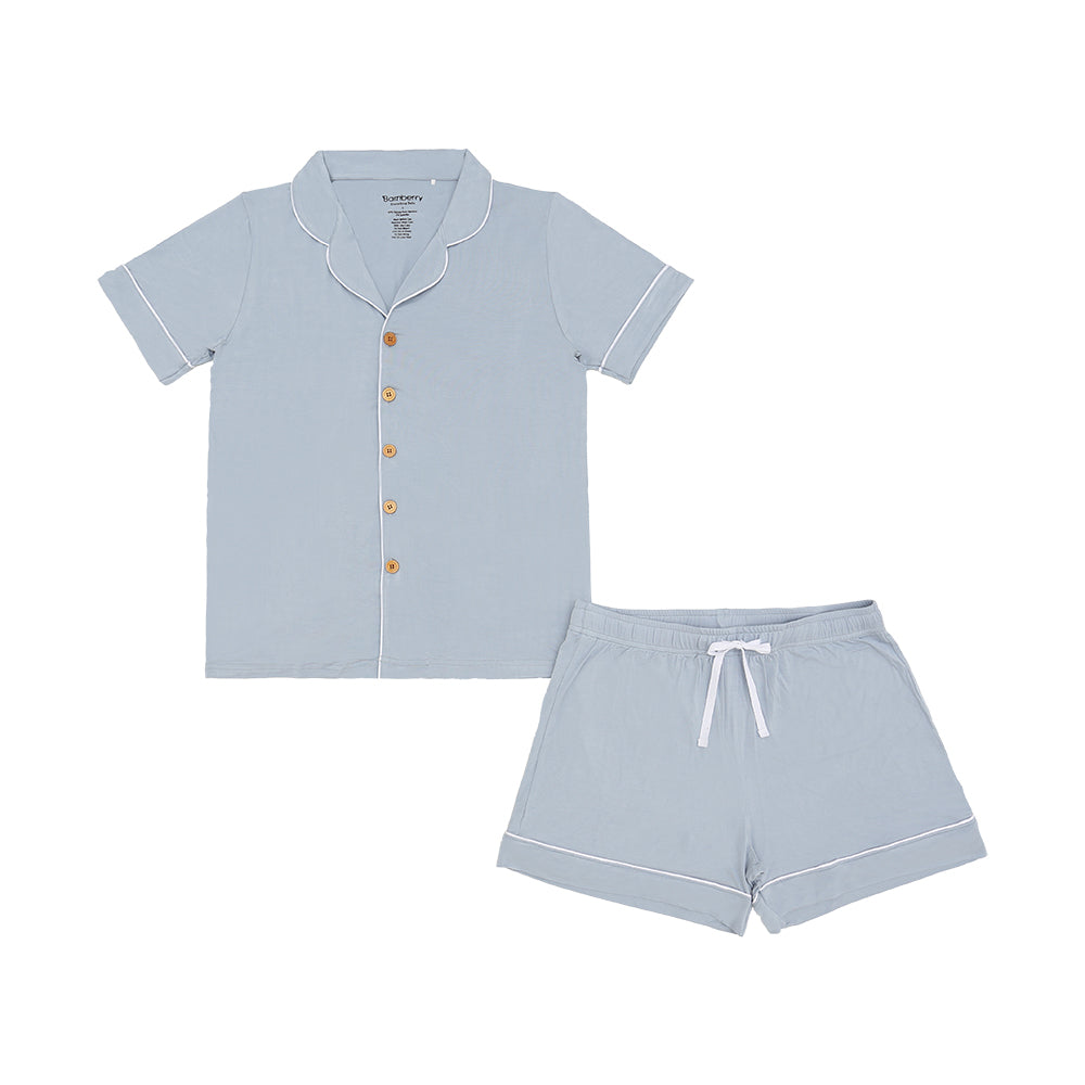 Short Sleeves Button Down PJ Set, Glacier Blue