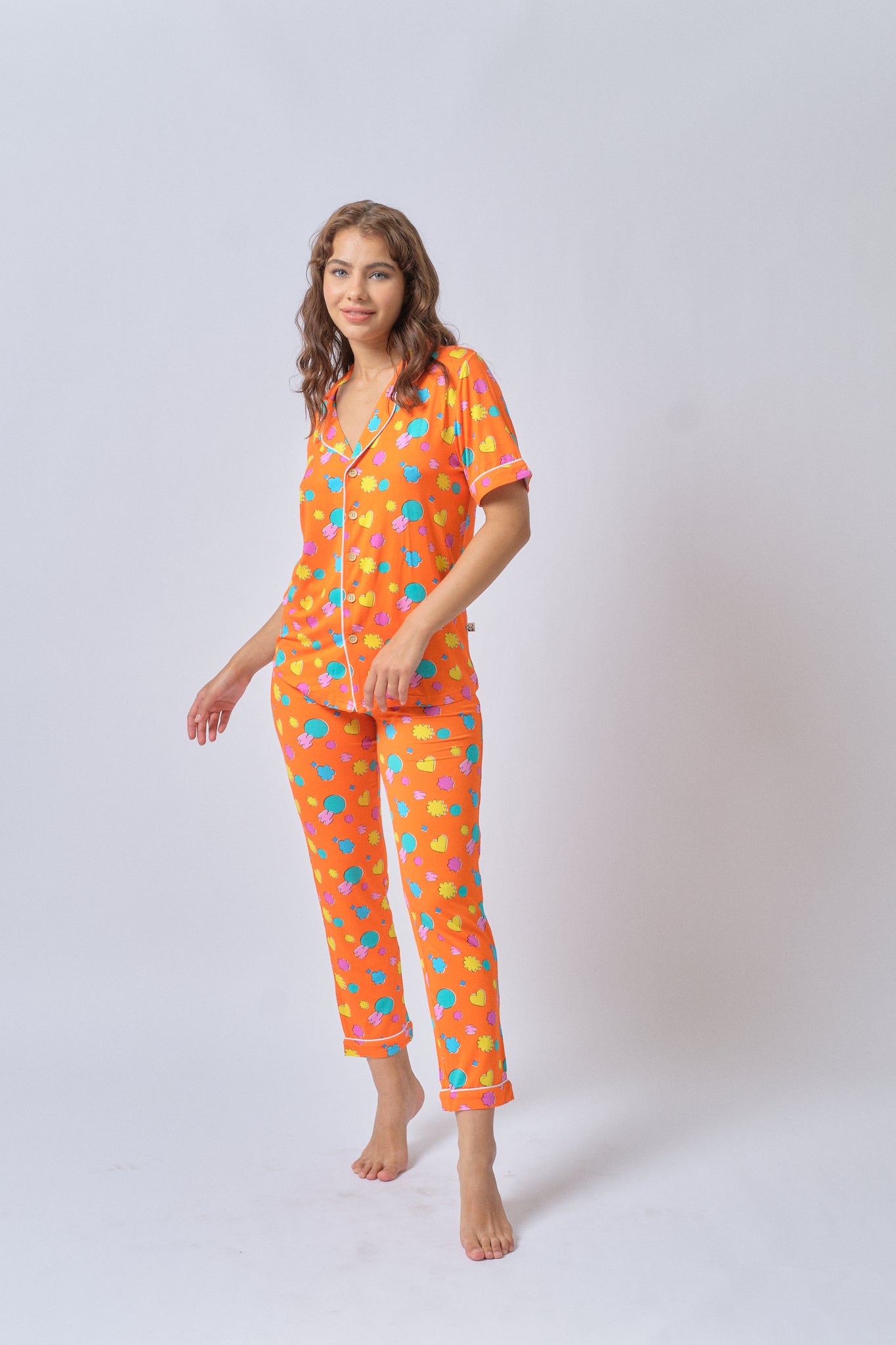 Adult Short Sleeves Button Down PJ Set, PTD