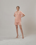 Load image into Gallery viewer, Adult Short Sleeves Button Down Shorts PJ Set, Peach Pink

