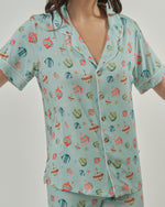 Load image into Gallery viewer, Unisex Short Sleeves Button Down PJ Set, Ornaments
